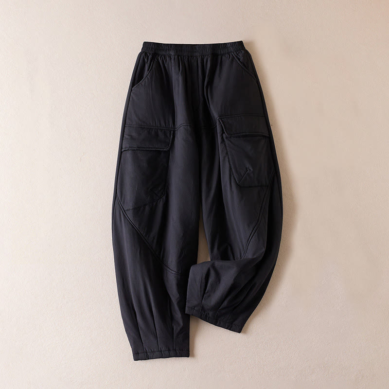 Pantalones harén de algodón gruesos con bolsillos y relleno de algodón liso Buddha Stones para mujer - Negro - US8-10，UK/AU12-14，EU40-42 (2XL) - image 22