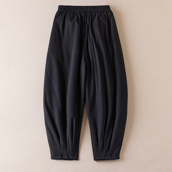 Pantalones harén de algodón gruesos con bolsillos y relleno de algodón liso Buddha Stones para mujer - image 23