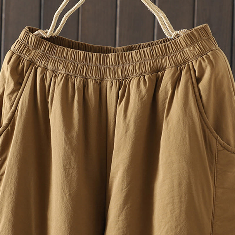 Pantalones harén para mujer con bolsillos y diseño liso y cálido de Buddha Stones - image 6