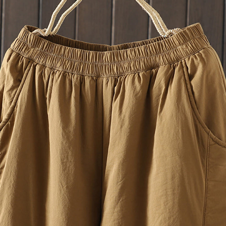 Pantalones harén para mujer con bolsillos y diseño liso y cálido de Buddha Stones - image 6