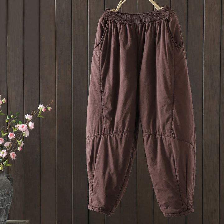 Pantalones harén de algodón para mujer, cálidos y acolchados, con bolsillos y estampados de Buddha Stones - IndianRed - US8-10，UK/AU12-14，EU40-42 (2XL) - image 7
