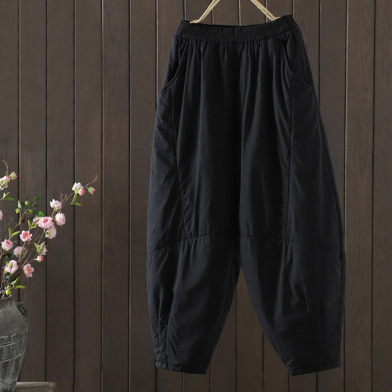 Pantalones harén de algodón para mujer, cálidos y acolchados, con bolsillos y estampados de Buddha Stones - Negro - US8-10，UK/AU12-14，EU40-42 (2XL) - image 12