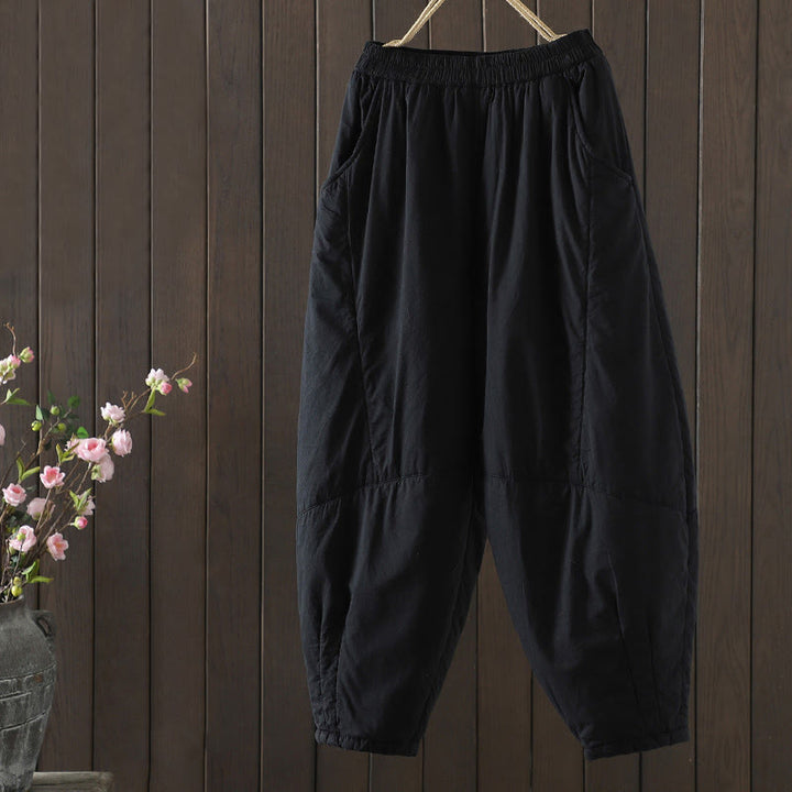 Pantalones harén de algodón para mujer, cálidos y acolchados, con bolsillos y estampados de Buddha Stones - Negro - US8-10，UK/AU12-14，EU40-42 (2XL) - image 12