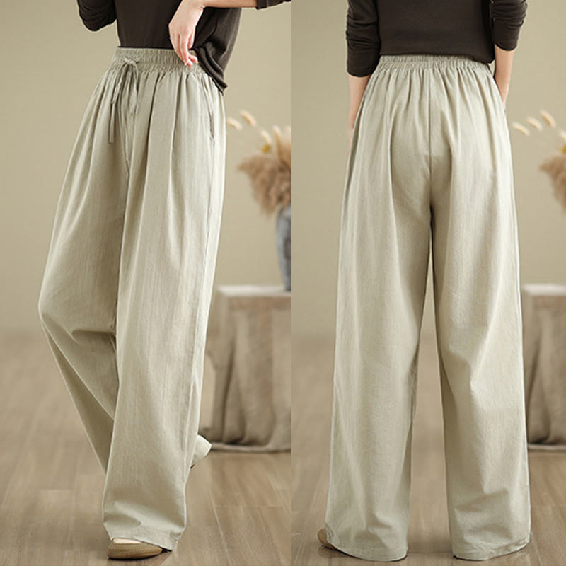Pantalones rectos casuales de algodón con bolsillos para mujer de Buddha Stones - image 4