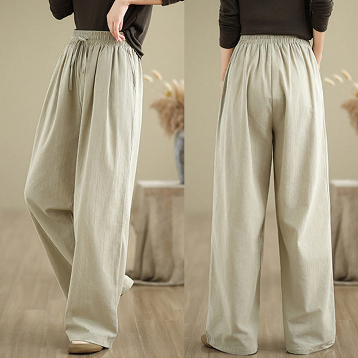 Pantalones rectos casuales de algodón con bolsillos para mujer de Buddha Stones - image 4