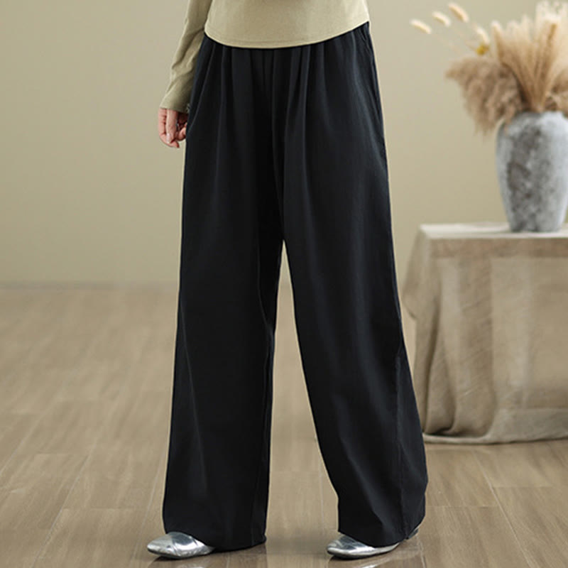 Pantalones rectos casuales de algodón con bolsillos para mujer de Buddha Stones - image 11