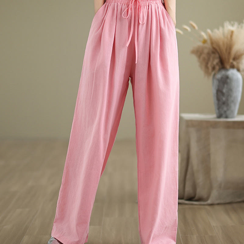 Pantalones rectos casuales de algodón con bolsillos para mujer de Buddha Stones - rosa claro - US8-10，UK/AU12-14，EU40-42 (2XL) - image 14