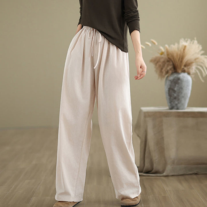 Pantalones rectos casuales de algodón con bolsillos para mujer de Buddha Stones - image 20
