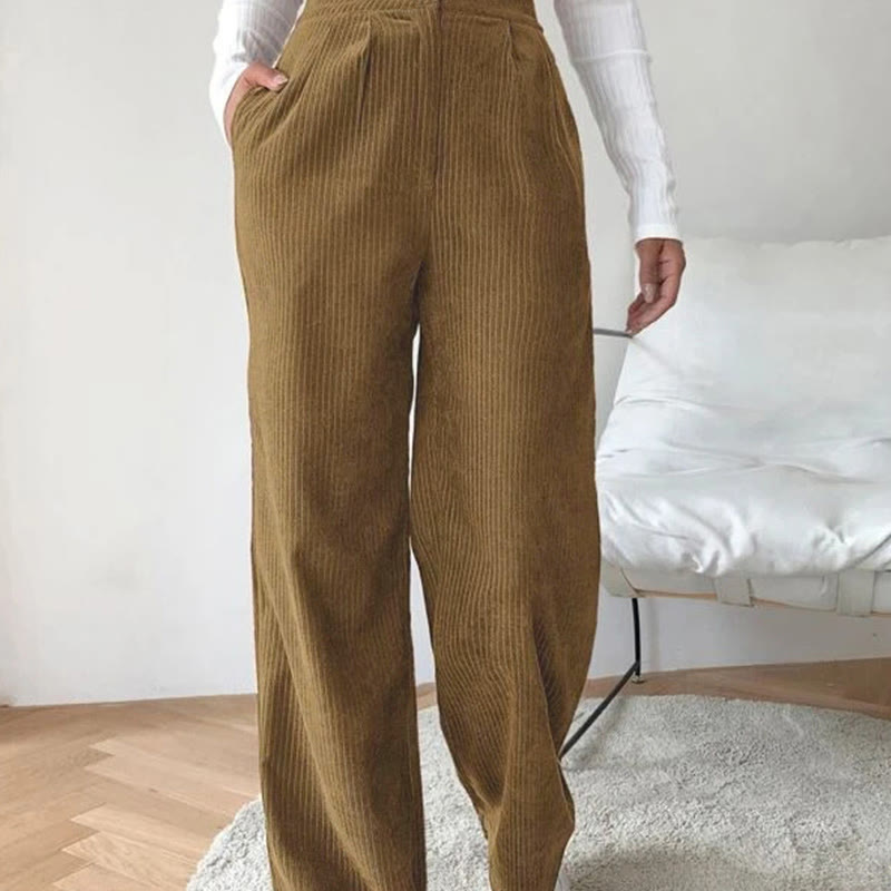 Pantalones casuales de pana rectos de algodón con bolsillos para mujer de Buddha Stones - Vara de oro oscura - US14，UK/AU18，EU46 (2XL) - image 0