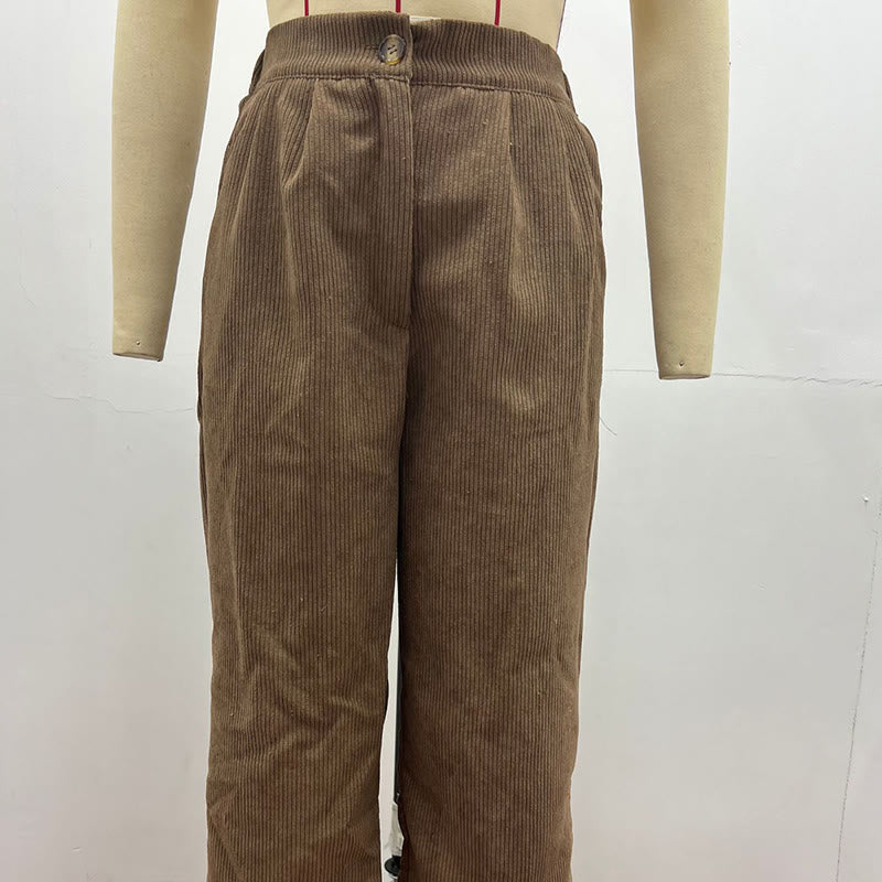 Pantalones casuales de pana rectos de algodón con bolsillos para mujer de Buddha Stones - image 1