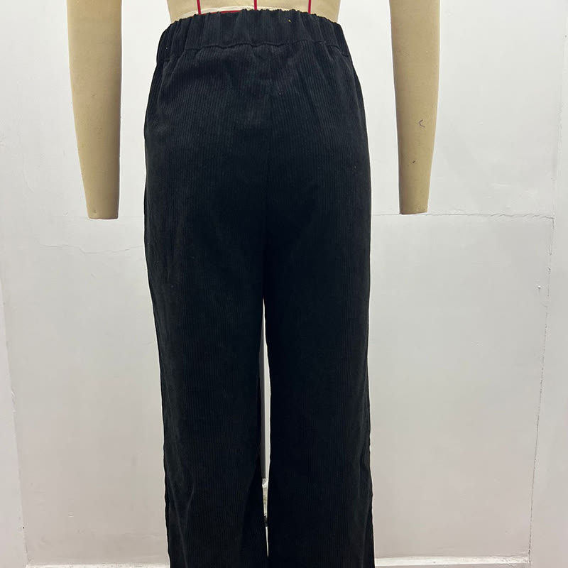 Pantalones casuales de pana rectos de algodón con bolsillos para mujer de Buddha Stones - image 5