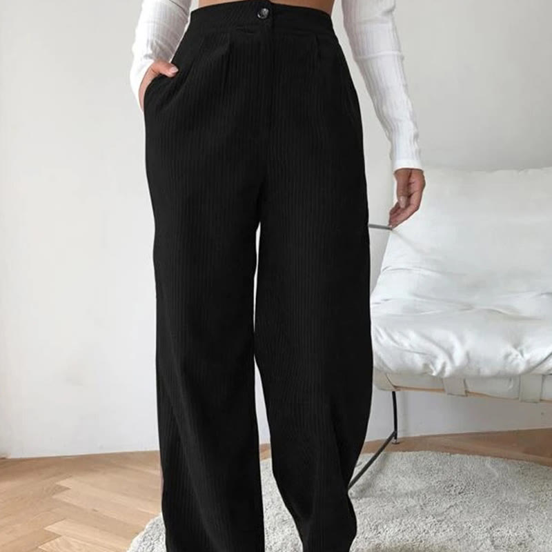 Pantalones casuales de pana rectos de algodón con bolsillos para mujer de Buddha Stones - Negro - US14，UK/AU18，EU46 (2XL) - image 3