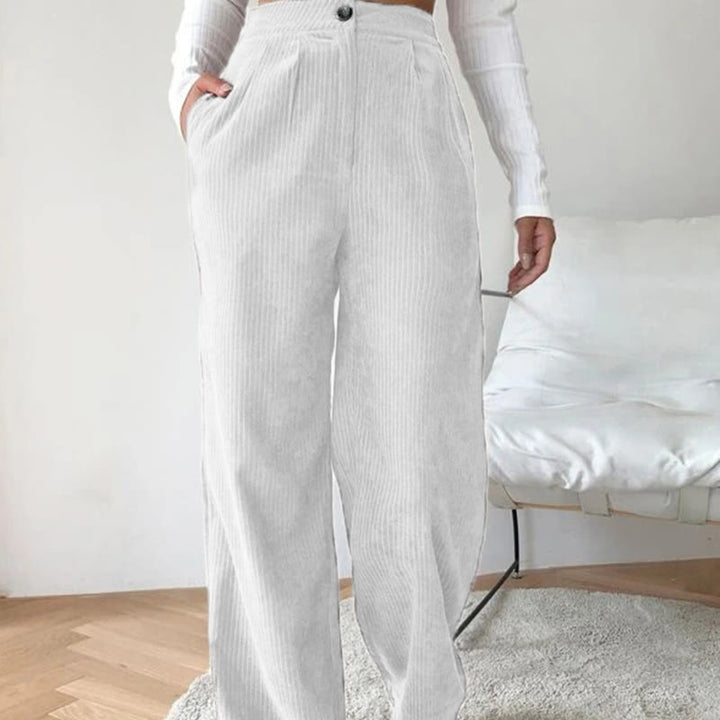 Pantalones casuales de pana rectos de algodón con bolsillos para mujer de Buddha Stones - Blanco - US14，UK/AU18，EU46 (2XL) - image 6