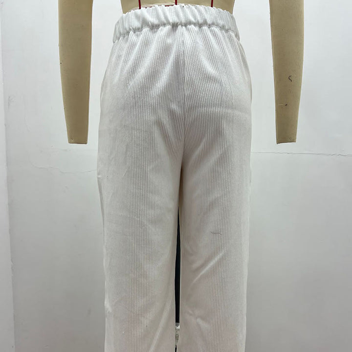 Pantalones casuales de pana rectos de algodón con bolsillos para mujer de Buddha Stones - image 9
