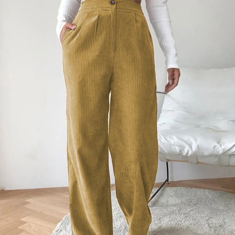 Pantalones casuales de pana rectos de algodón con bolsillos para mujer de Buddha Stones - image 12