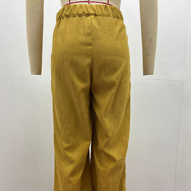 Pantalones casuales de pana rectos de algodón con bolsillos para mujer de Buddha Stones - image 11