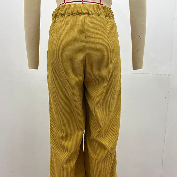 Pantalones casuales de pana rectos de algodón con bolsillos para mujer de Buddha Stones - image 11