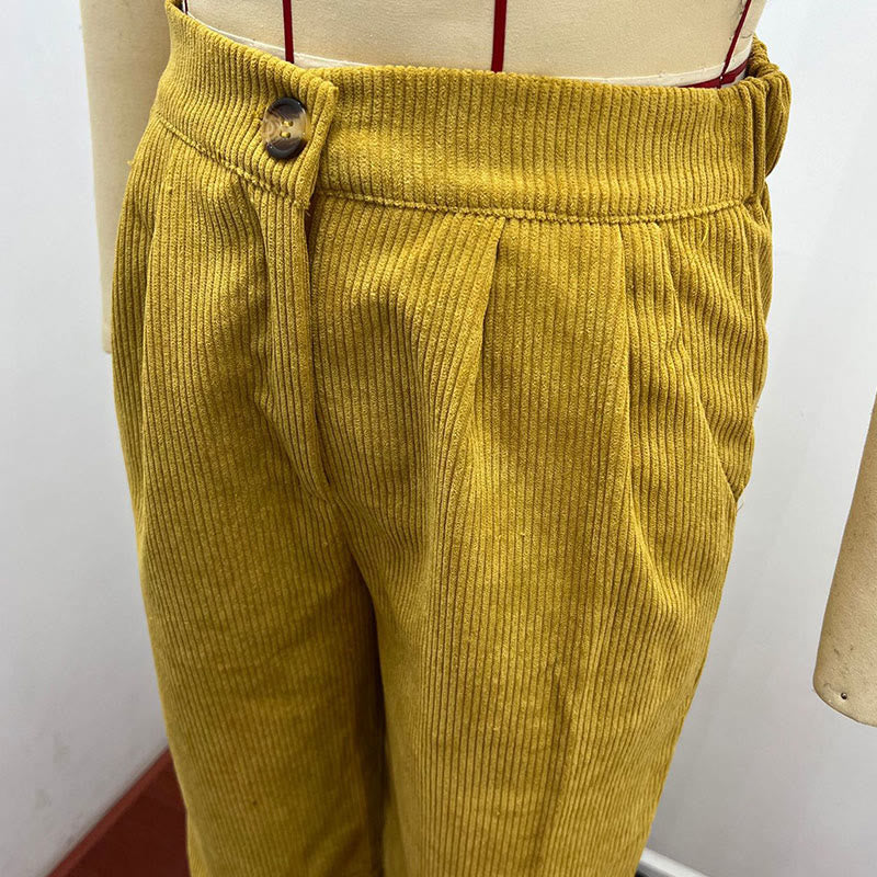 Pantalones casuales de pana rectos de algodón con bolsillos para mujer de Buddha Stones - image 13