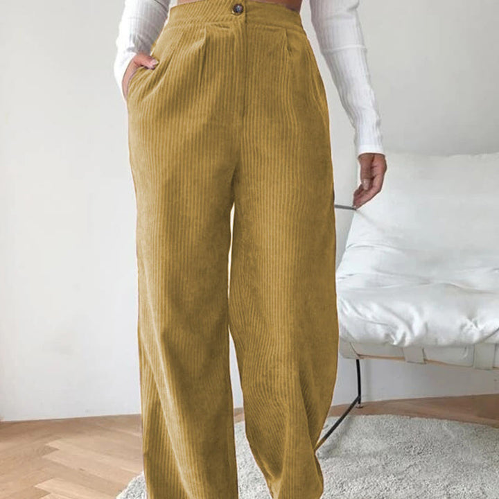 Pantalones casuales de pana rectos de algodón con bolsillos para mujer de Buddha Stones - Vara de oro - US14，UK/AU18，EU46 (2XL) - image 10
