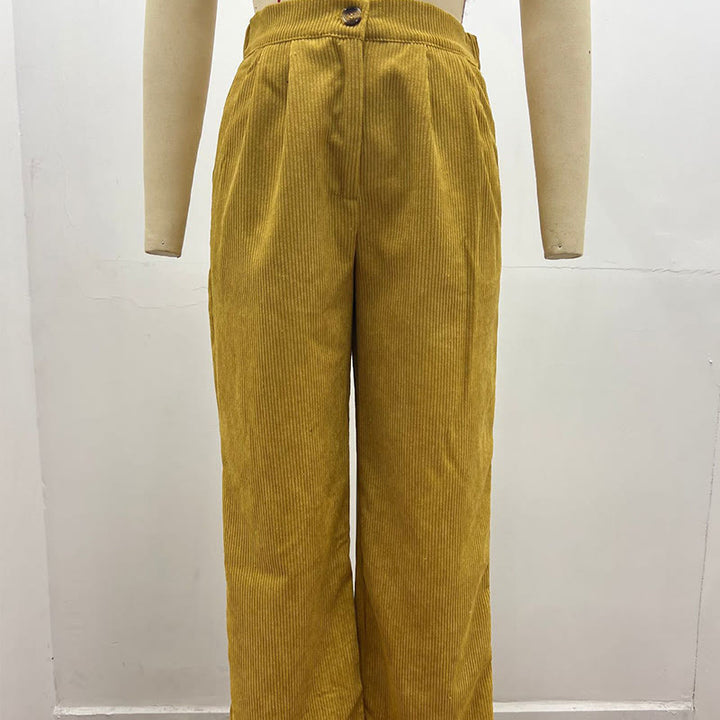 Pantalones casuales de pana rectos de algodón con bolsillos para mujer de Buddha Stones - image 14