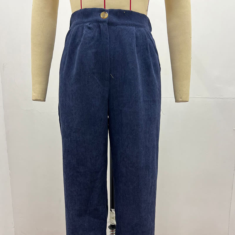 Pantalones casuales de pana rectos de algodón con bolsillos para mujer de Buddha Stones - image 17