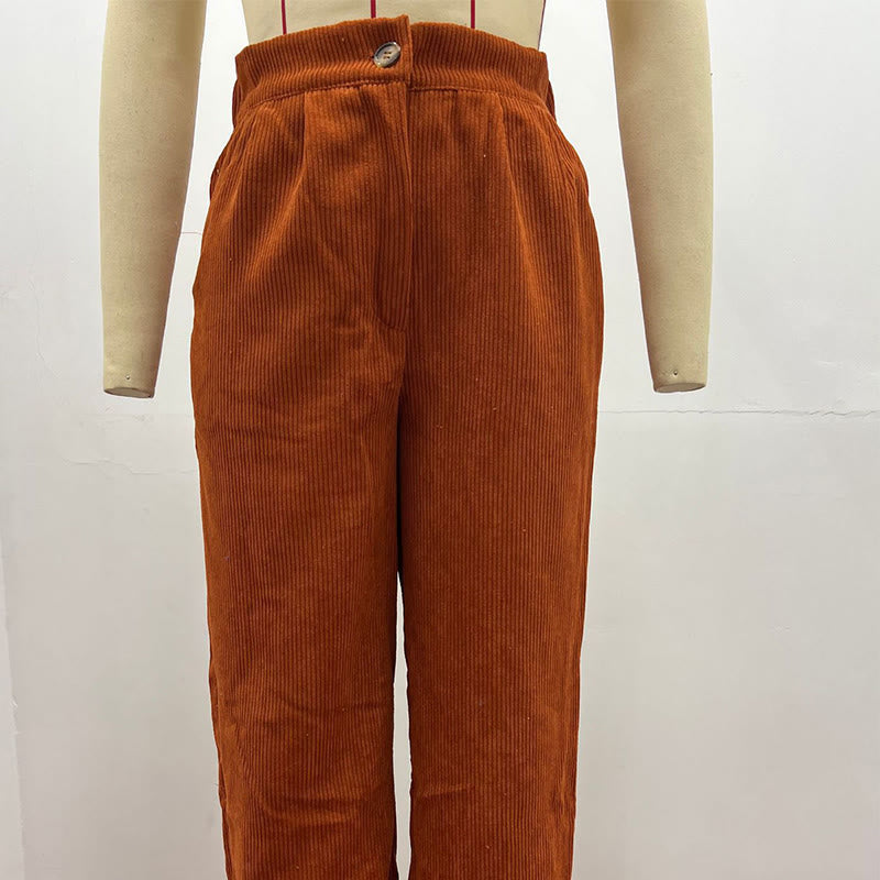 Pantalones casuales de pana rectos de algodón con bolsillos para mujer de Buddha Stones - image 20