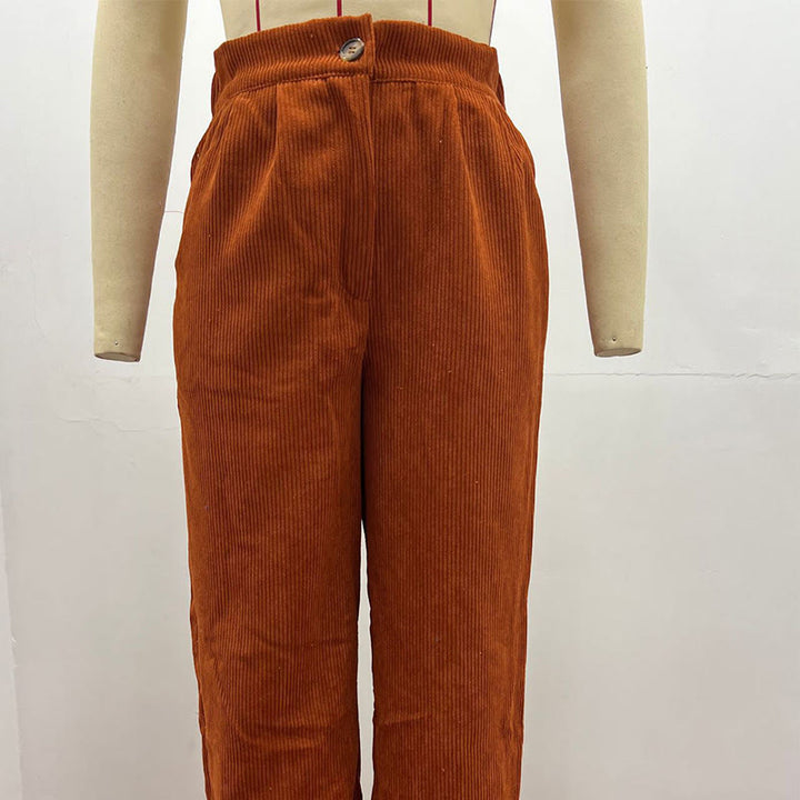 Pantalones casuales de pana rectos de algodón con bolsillos para mujer de Buddha Stones - image 20