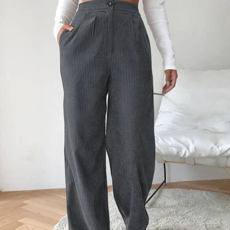 Pantalones casuales de pana rectos de algodón con bolsillos para mujer de Buddha Stones - Gris - US14，UK/AU18，EU46 (2XL) - image 22