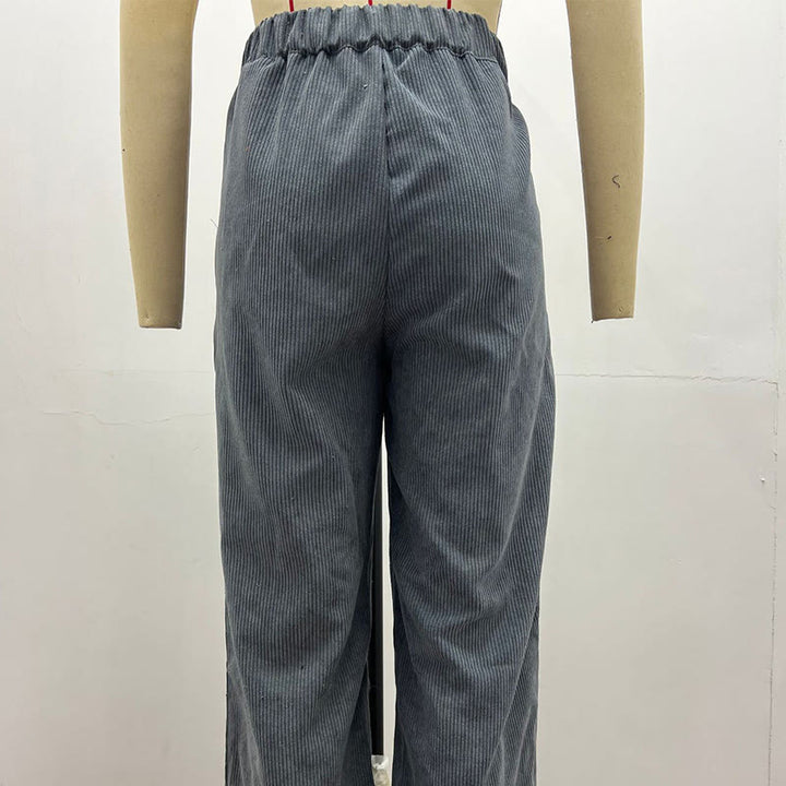 Pantalones casuales de pana rectos de algodón con bolsillos para mujer de Buddha Stones - image 24