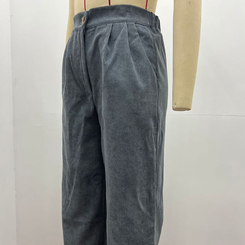 Pantalones casuales de pana rectos de algodón con bolsillos para mujer de Buddha Stones - image 25