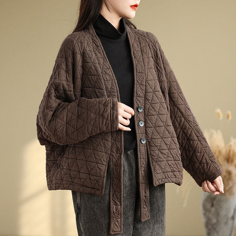 Chaqueta de algodón grueso de manga larga con botones y bolsillos para mujer de Buddha Stones - SaddleBrown - US14，UK/AU18，EU46 (2XL) - image 0