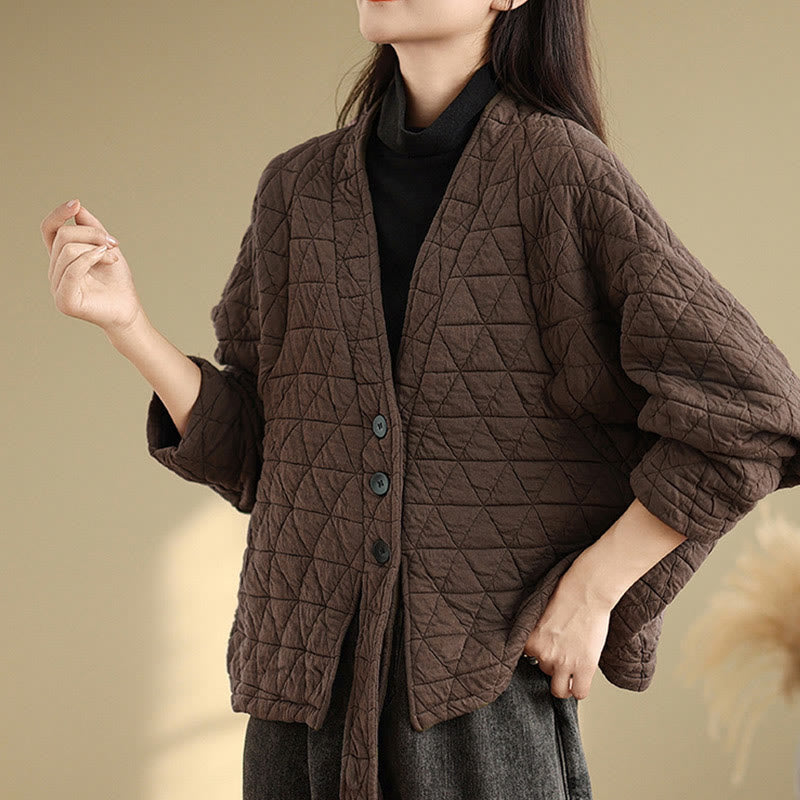 Chaqueta de algodón grueso de manga larga con botones y bolsillos para mujer de Buddha Stones - image 2