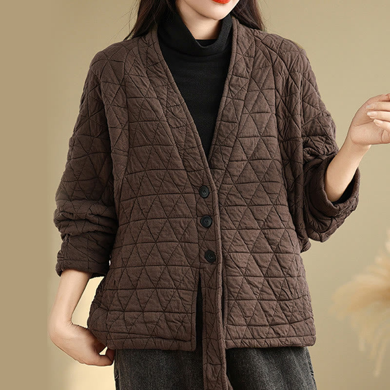 Chaqueta de algodón grueso de manga larga con botones y bolsillos para mujer de Buddha Stones - image 1