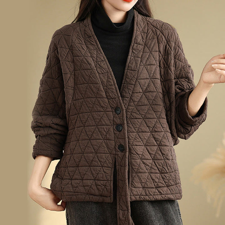 Chaqueta de algodón grueso de manga larga con botones y bolsillos para mujer de Buddha Stones - image 1