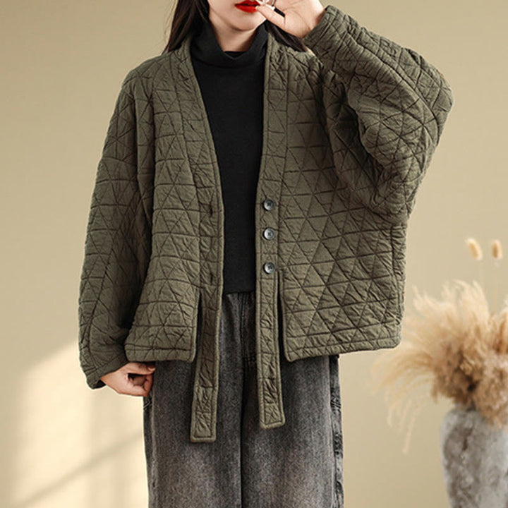 Chaqueta de algodón grueso de manga larga con botones y bolsillos para mujer de Buddha Stones - image 6