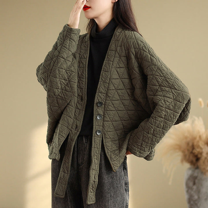 Chaqueta de algodón grueso de manga larga con botones y bolsillos para mujer de Buddha Stones - image 7