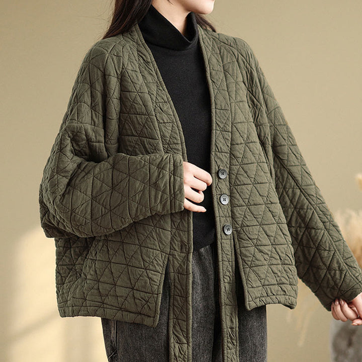 Chaqueta de algodón grueso de manga larga con botones y bolsillos para mujer de Buddha Stones - image 5