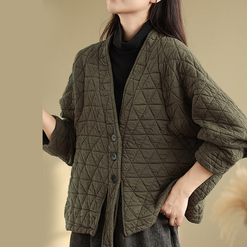 Chaqueta de algodón grueso de manga larga con botones y bolsillos para mujer de Buddha Stones - image 4