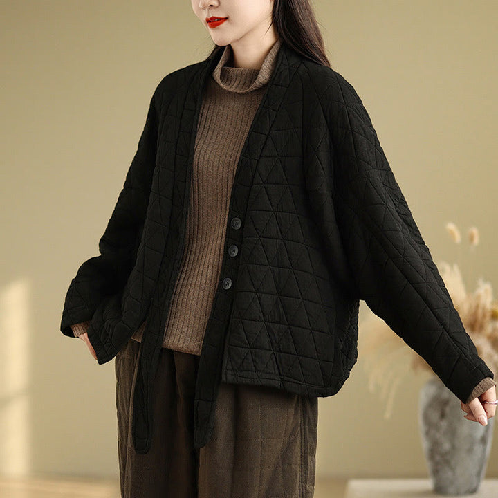 Chaqueta de algodón grueso de manga larga con botones y bolsillos para mujer de Buddha Stones - Negro - US14，UK/AU18，EU46 (2XL) - image 13