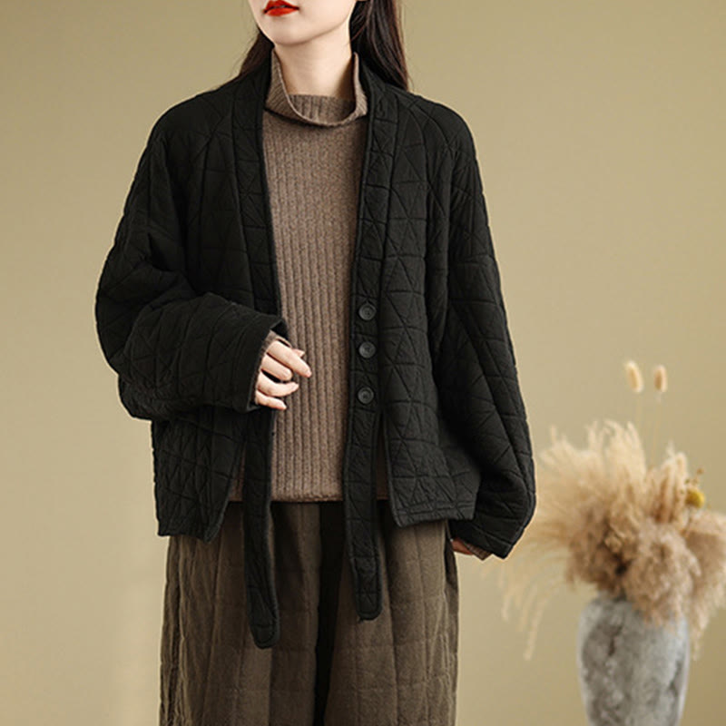 Chaqueta de algodón grueso de manga larga con botones y bolsillos para mujer de Buddha Stones - image 14