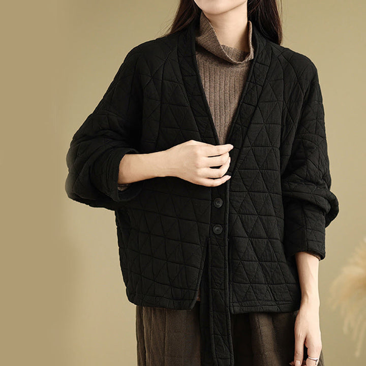 Chaqueta de algodón grueso de manga larga con botones y bolsillos para mujer de Buddha Stones - image 18