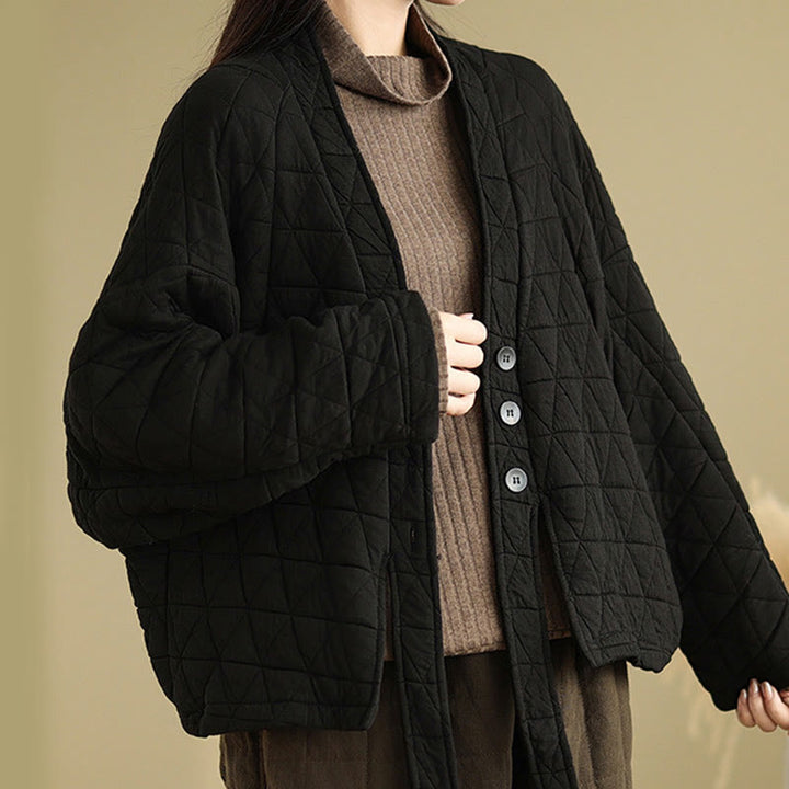Chaqueta de algodón grueso de manga larga con botones y bolsillos para mujer de Buddha Stones - image 15