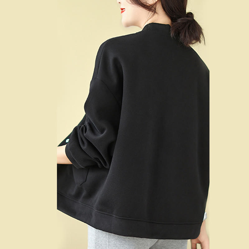 Chaqueta de algodón de manga larga con cuello redondo, botones y bolsillos para mujer de Buddha Stones - image 3