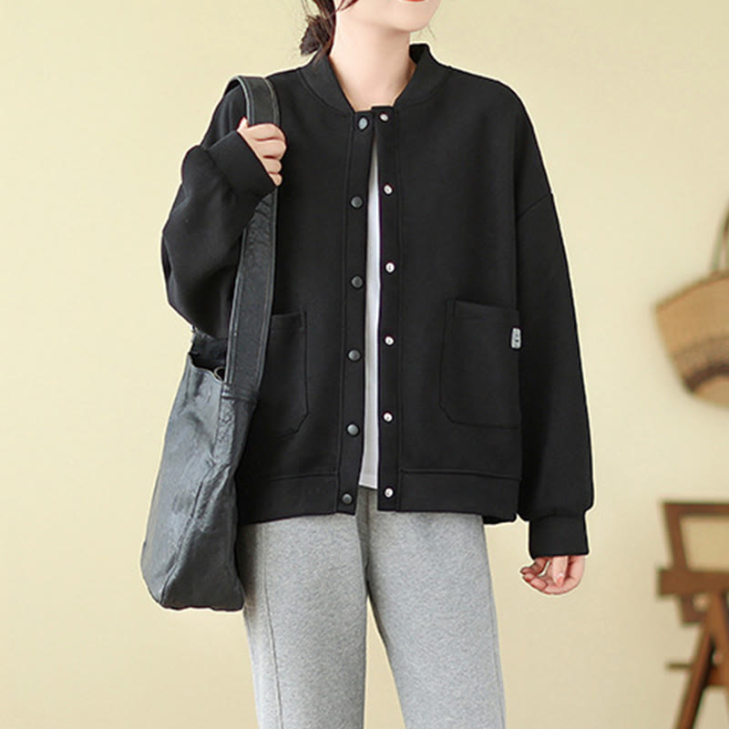 Chaqueta de algodón de manga larga con cuello redondo, botones y bolsillos para mujer de Buddha Stones - image 6