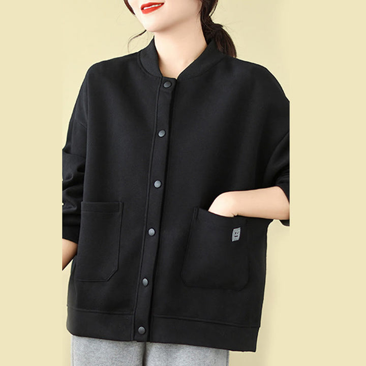 Chaqueta de algodón de manga larga con cuello redondo, botones y bolsillos para mujer de Buddha Stones - image 4