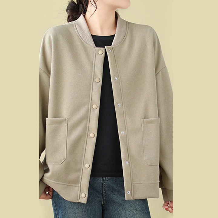 Chaqueta de algodón de manga larga con cuello redondo, botones y bolsillos para mujer de Buddha Stones - image 8