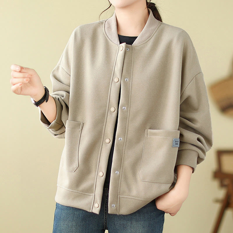 Chaqueta de algodón de manga larga con cuello redondo, botones y bolsillos para mujer de Buddha Stones - image 12