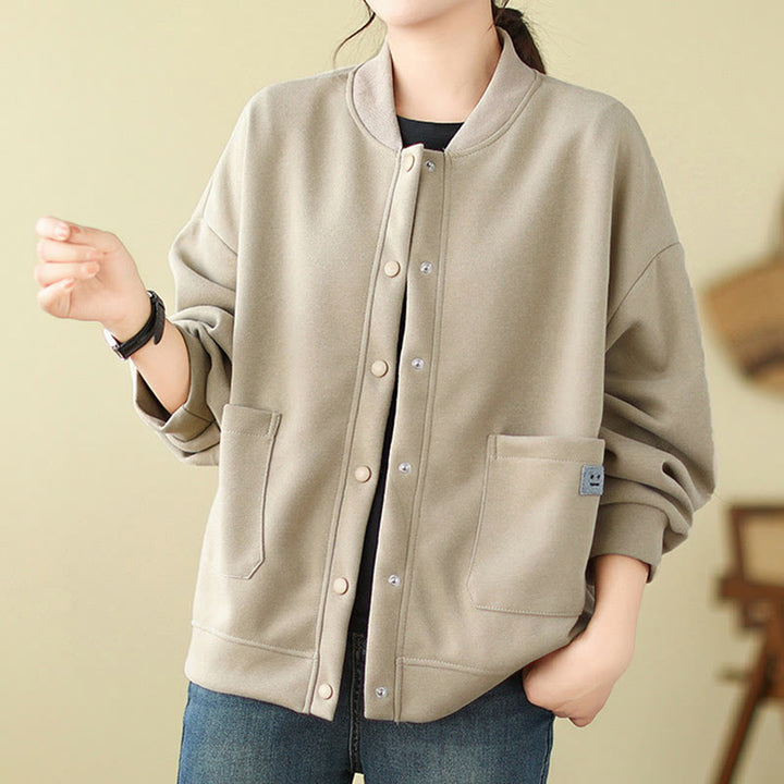 Chaqueta de algodón de manga larga con cuello redondo, botones y bolsillos para mujer de Buddha Stones - image 12