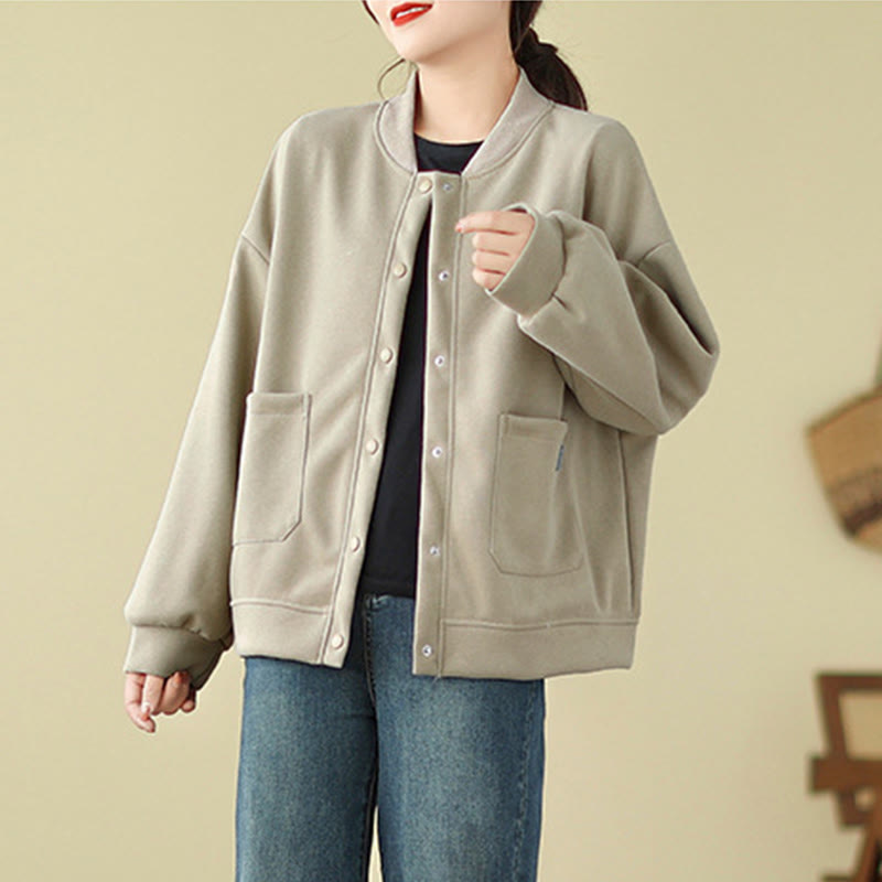 Chaqueta de algodón de manga larga con cuello redondo, botones y bolsillos para mujer de Buddha Stones - image 10