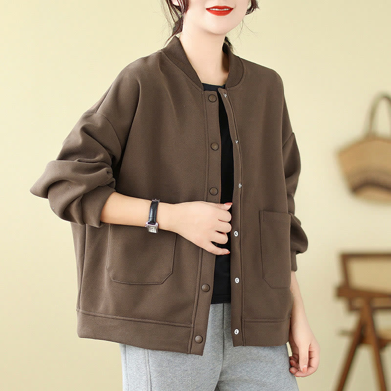 Chaqueta de algodón de manga larga con cuello redondo, botones y bolsillos para mujer de Buddha Stones - image 23